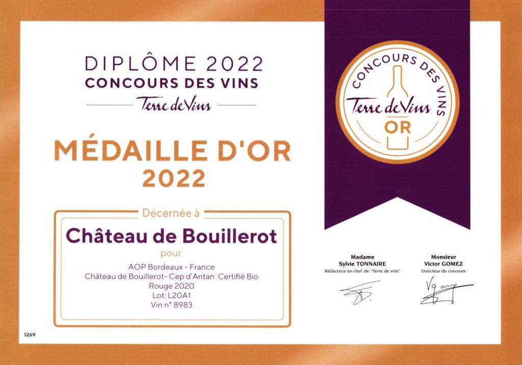 diplôme château de bouillerot vins de bordeaux